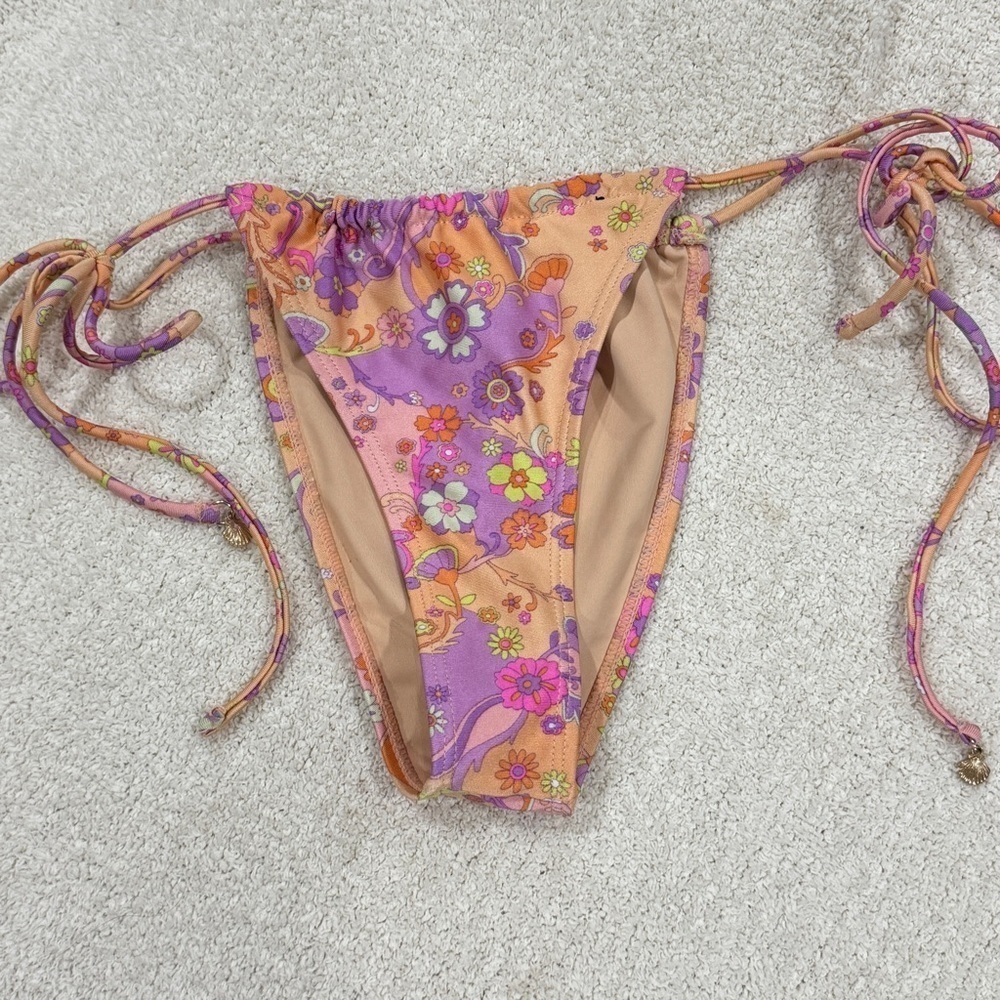 Black Bough swim adjustable bikini bottoms tie sides floral groovy print flowers